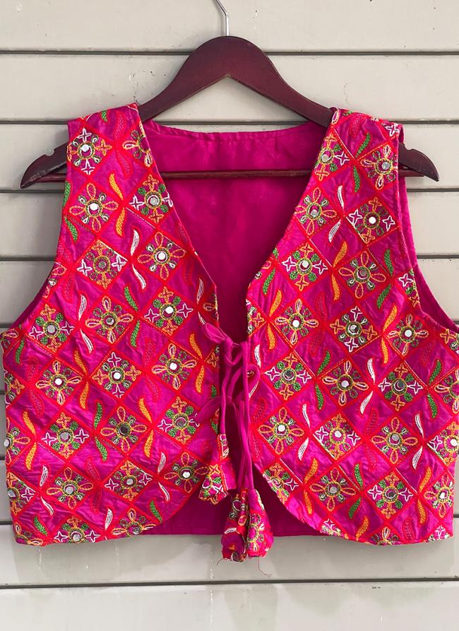 Silk Rani Pink Navratri Wear Mirror Work Readymade Blouse